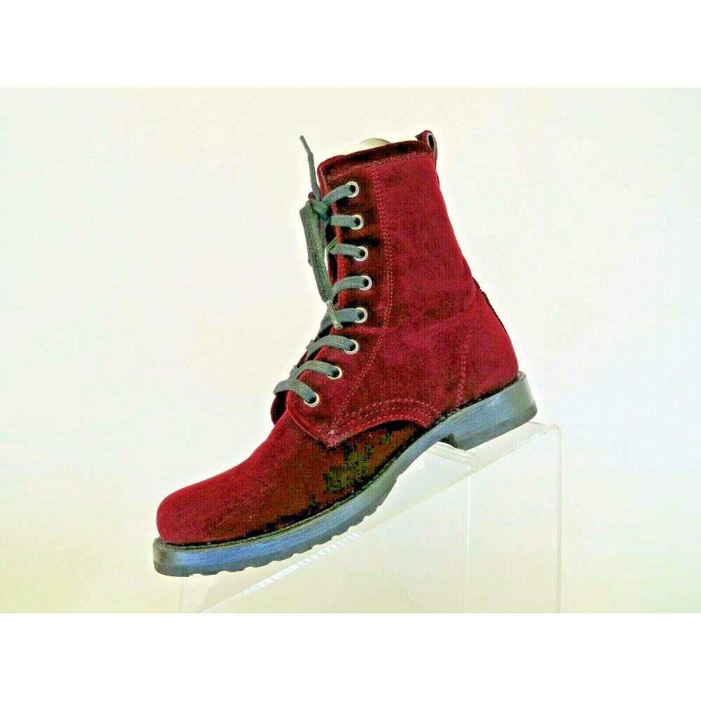 FRYE Red Velvet Combat 6.5" Ankle Boots Bootie Womens Size 6 B - Picture 2 of 11